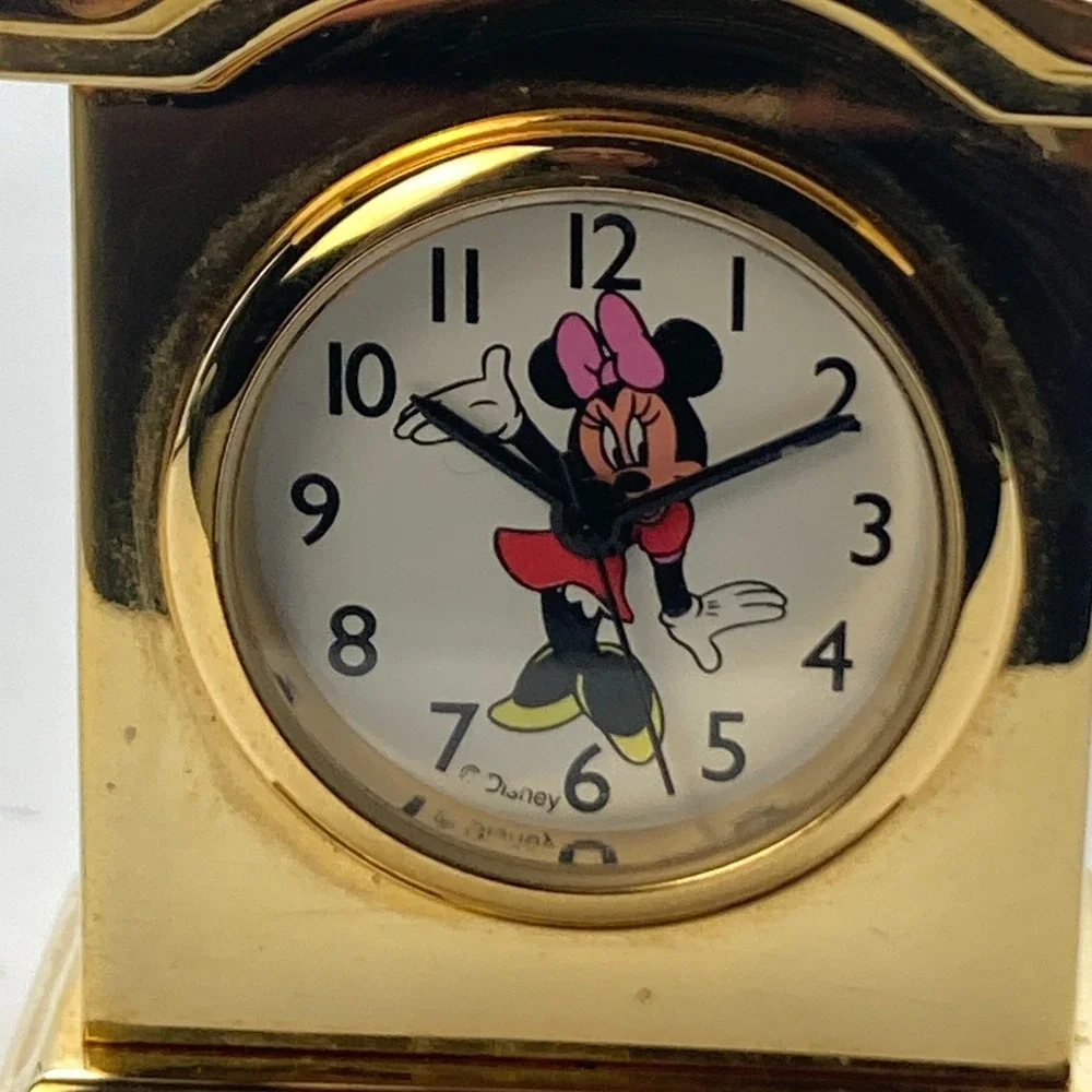 Disney Minnie Mouse Desk Clock Gold Tone 2